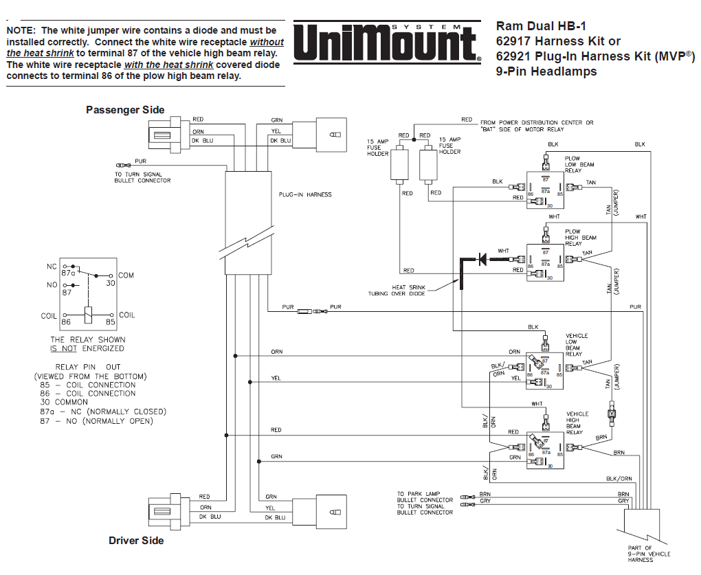 62917 Western Unimount HB-1 Headlight harness kit Dodge Ram 99+ Dakota